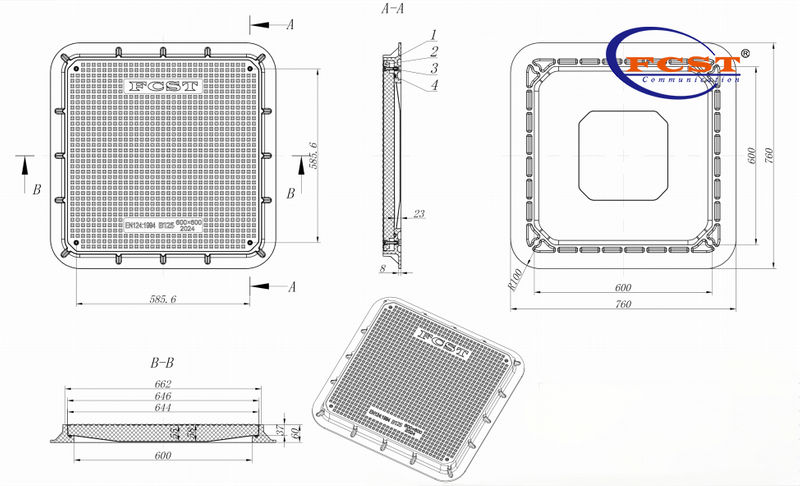 FCST-B125&C250-SMC05 SMC فتحة واضحة 600 * 600 مم غطاء وإطار فتحة مربعة
